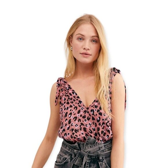 FREE People Medium Bare It All Bodysuit in Rose Pink Cheetah Animal Print NWT - Picture 1 of 5